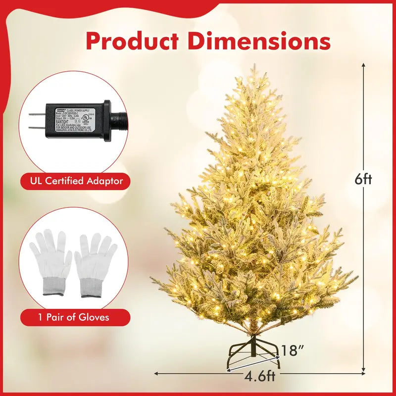 6-Foot to 8-Foot Pre-Lit Snow-Flocked Christmas Tree for Indoor or Office Holiday Display