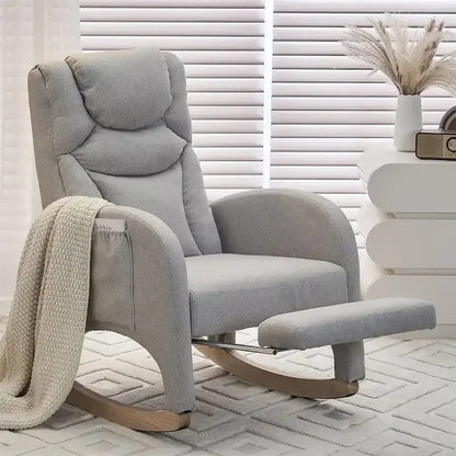 Ergonomic Fabric Rocking Chair for Nurseries  Height-Adjustable Footrest Included