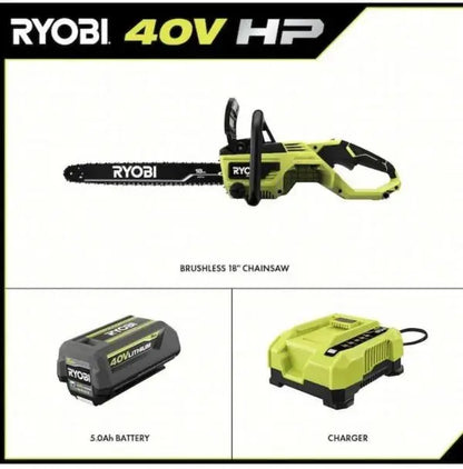 RYOBI 40V 18-Inch Cordless Chainsaw Kit — Includes Battery & Charger, Green