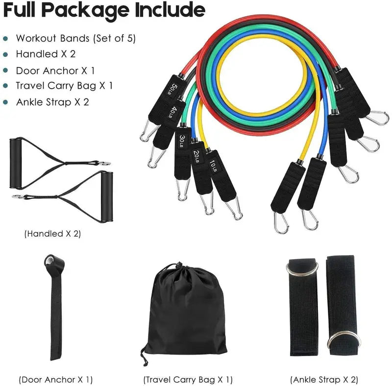 Whatafit Resistance Bands Set  100% Natural Latex, Adjustable Up to 150 lbs, Portable Home Gym with Accessories