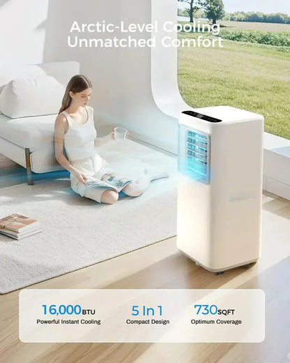 16,000 BTU Portable Smart Air Conditioner  5-in-1 WiFi-Capable Unit with App Control and Fan Mode