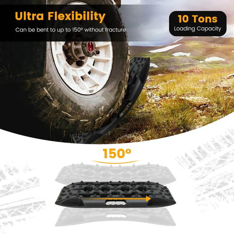 Off-Road Recovery Traction Mats, Dual-Piece 4×4 Heavy-Duty Grip Tracks