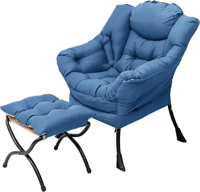 Welnow Compact Lazy Chair with Ottoman  Dark Grey Accent Armchair with Side Pocket & Footrest