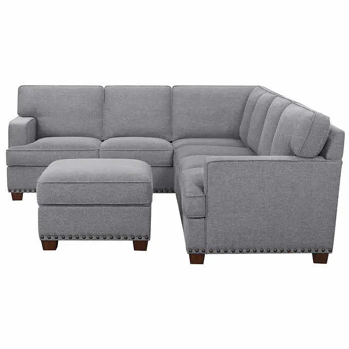 Thomasville Emilee Fabric Sectional Sofa with Integrated Storage Ottoman