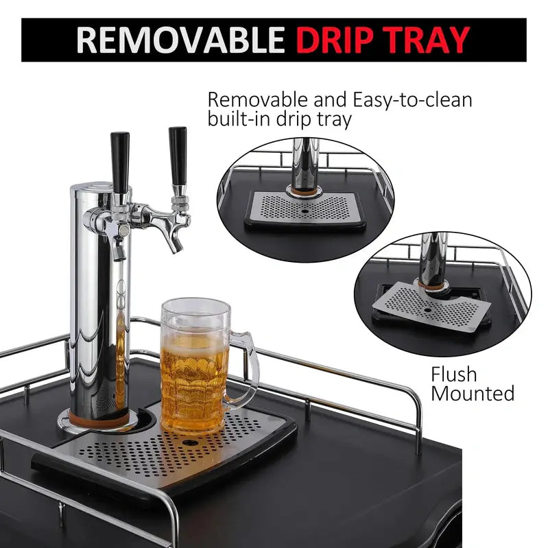 Dual-Tap Stainless Steel Beer Kegerator: Full-Size Draft Dispenser with CO2 Tank & Adjustable Temp (32°F50°F)