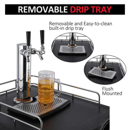 Dual-Tap Stainless Steel Beer Kegerator: Full-Size Draft Dispenser with CO2 Tank & Adjustable Temp (32°F50°F)