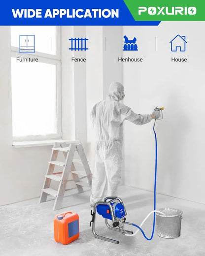 POXURIO 1200W Airless Paint Sprayer  High-Pressure (3300 PSI) Electric Coating System for Smooth, Professional Finishes