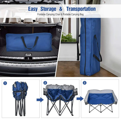 Couples Folding Loveseat Chair  Double-Seater Camping Chair with Padded High Back and Carry Storage Bags