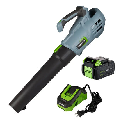 WORKPRO 20V Cordless Leaf Blower with 5-Speed Control, 4.0Ah Battery & Quick Charger