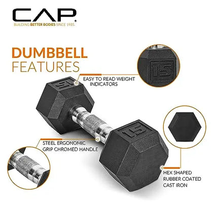 CAP Barbell 150 LB Hex Dumbbell Set  Coated Cast-Iron Weights with Vertical Storage Rack (Black Finish)
