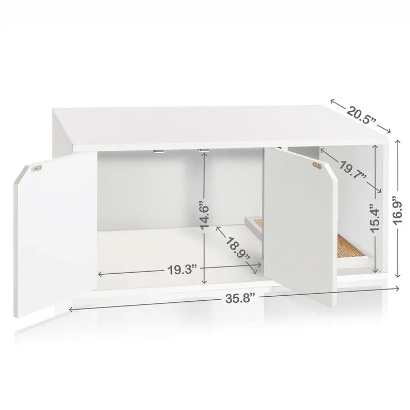 Way Basics Eco Cat Litter Box Enclosure Modern Cat Furniture, White