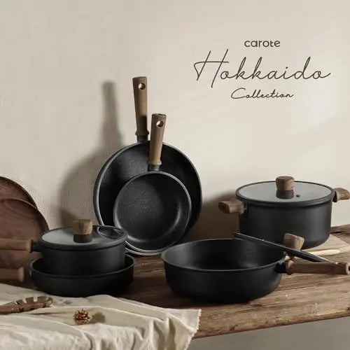 CAROTE 16pc Non-Stick Pots & Pans Set with Stay-Cool Handle  Black Induction Cookware