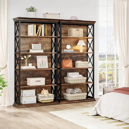 Tall 6-Tier Industrial Bookshelf  71-Inch Floor-Standing Storage Unit for Living Room or Home Office