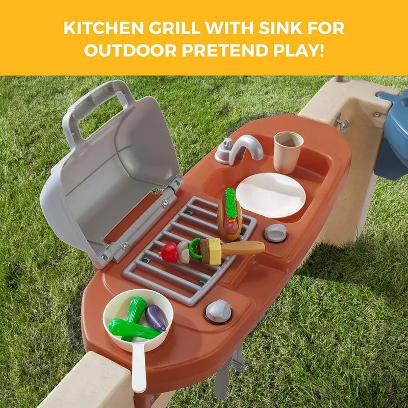 All-in-One Canopy Play Patio  Outdoor & Indoor Pretend Play Kitchen Set with Shade Cover