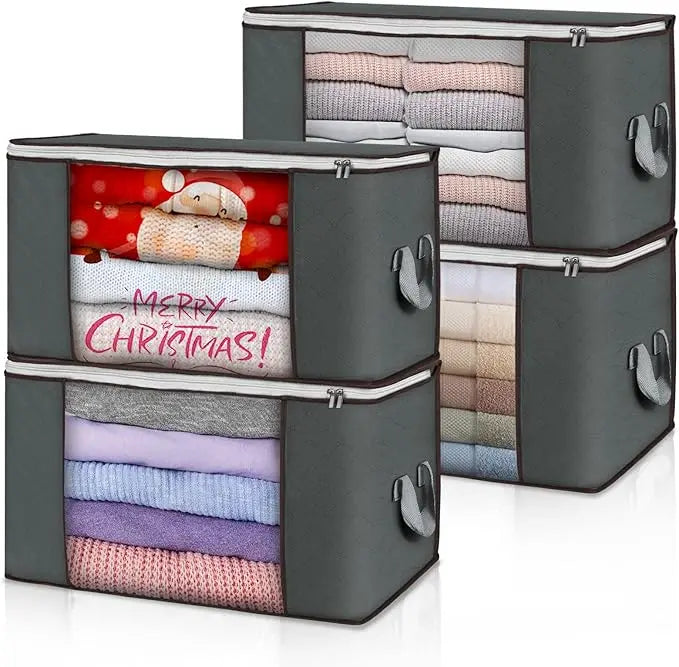 Large 90-Liter Foldable Fabric Storage Bags with Clear Window & Carry Handles