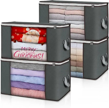 Large 90-Liter Foldable Fabric Storage Bags with Clear Window & Carry Handles