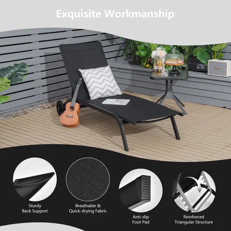 Premium Poolside Lounge Chair  Adjustable 6-Position Chaise with Smooth-Cast Wheels & Quick-Dry Fabric