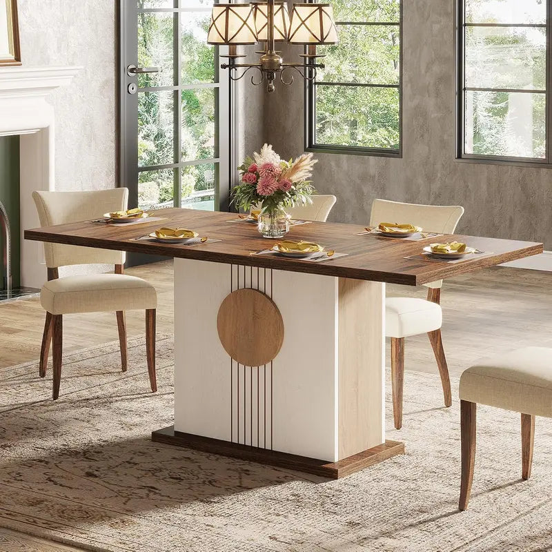 55-Inch Oak-Brown Farmhouse Dining Table — Rectangular Kitchen Table for 46 in Versatile Two-Tone Finish