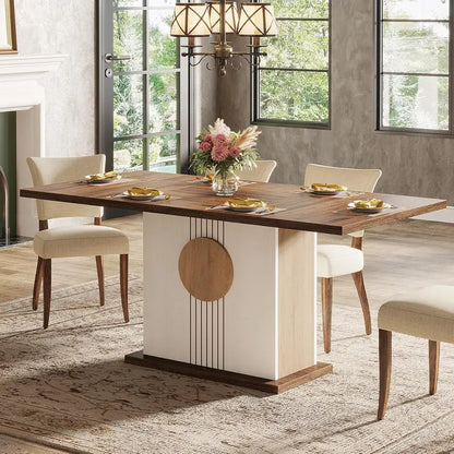 55-Inch Oak-Brown Farmhouse Dining Table — Rectangular Kitchen Table for 46 in Versatile Two-Tone Finish