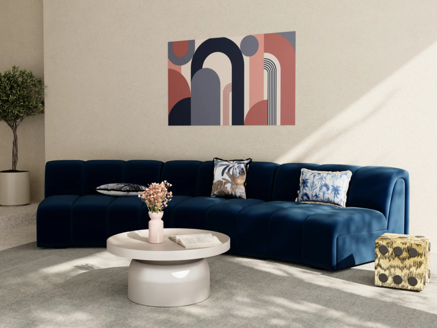 Canap  modulable en velours bleu marine H l ne