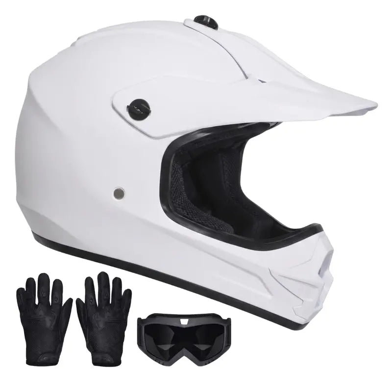 Youth Full-Face Dirt Bike Helmet Kit with Goggles and Riding Gloves