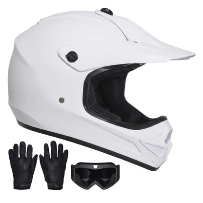 Youth Full-Face Dirt Bike Helmet Kit with Goggles and Riding Gloves