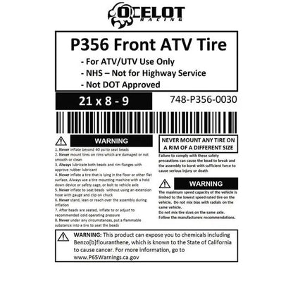 21 x 8  9 Ocelot P356 Front ATV Tire