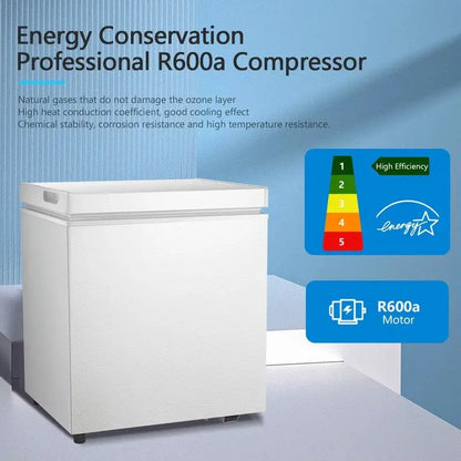 1.8 Cu. Ft. Compact Freestanding Chest Freezer  Removable Basket, Bottom Drain, and 7-Setting Thermostat
