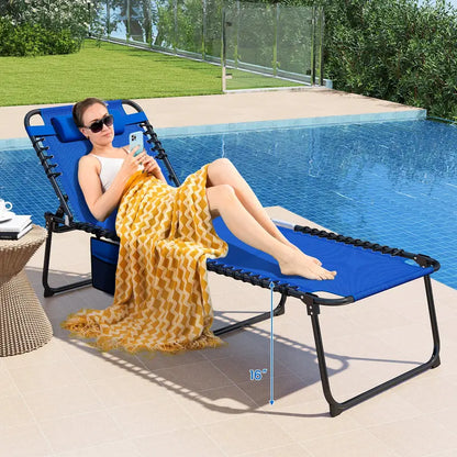 Extra-Large Outdoor Tanning Lounge Chair  5-Position Adjustable Folding Chaise