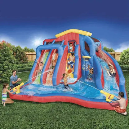 BANZAI Hydro Blast Inflatable Water Park  Triple Slide, Basketball Hoop & Water Cannons in Dura-Tech Material