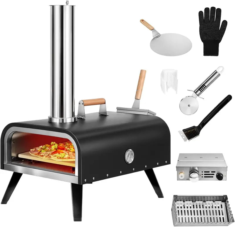 EDOSTORY Wood-Fired Outdoor Pizza Oven — Portable Patio Oven with Baking Stone, Peel, Grill Rack & Waterproof Cover