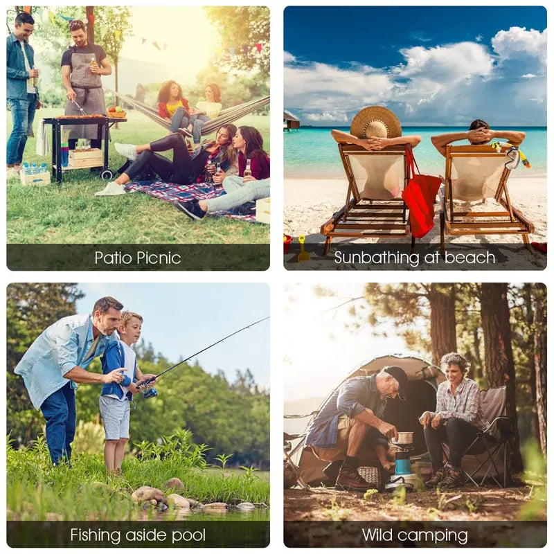 Dual-Folding Picnic Chair Set with Built-in Umbrella, Mini Table & Carry Bag