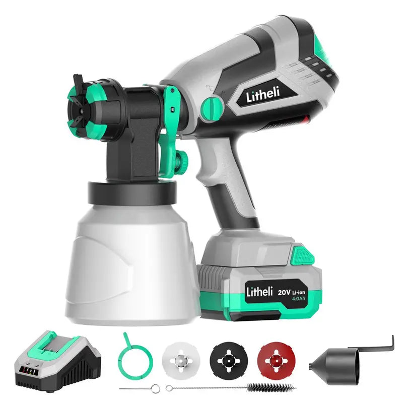 Litheli 20V Cordless Paint Sprayer Gun with 4.0 Ah Battery   Charger