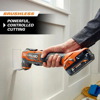 RIDGID 18V Brushless Cordless Oscillating Multi-Tool with (2) 4.0 Ah Batteries, 18V Charger, and Bag R86240B-AC93044SBN