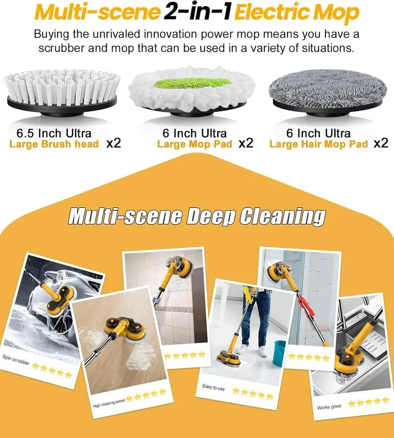 6000mAh Cordless Electric Mop M1  800RPM Power Scrubber with LED Display, Spray Function & Rotating Head