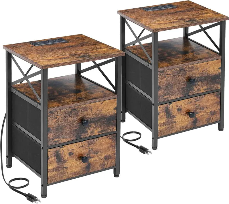 AMHANCIBLE Charging Nightstand Set  2-Piece Modern Bedside Tables with USB & Wireless Charging