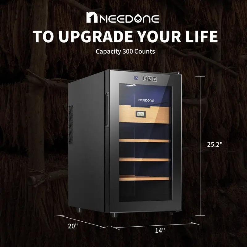 Needone 48L Electric Humidor 300 Counts Cigar Cooler Humidor Humidifier Box, with 3 Spanish Cedar Wood Shelves   1 Drawer