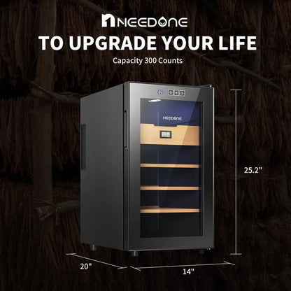Needone 48L Electric Humidor 300 Counts Cigar Cooler Humidor Humidifier Box, with 3 Spanish Cedar Wood Shelves   1 Drawer