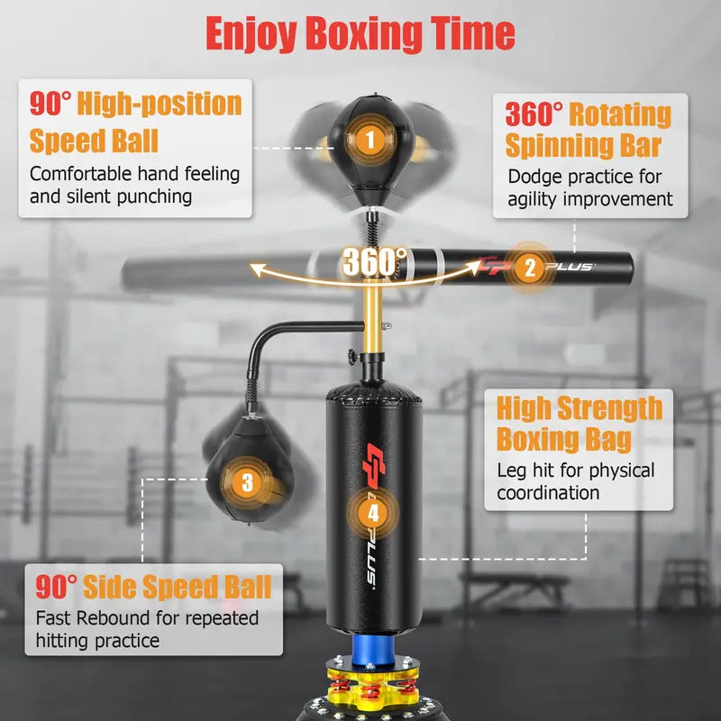 Freestanding Boxing Speed Trainer  360° Rotating Bar with Dual Reflex Balls