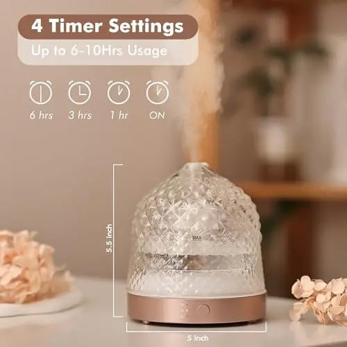 200ml Glass Reservoir Essential Oil Diffuser with Colorful Lights & Auto-Off for Home, Office, Bedroom