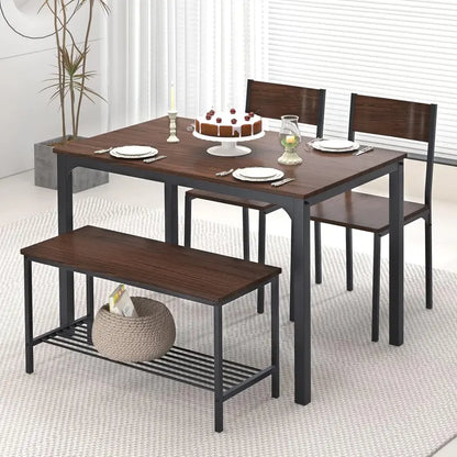 Compact Dining Set: Rectangular Table with 2 Chairs and 1 Bench  Modern Bistro-Style Setup for Small Spaces