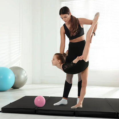 8′ x 4′ Folding Gymnastics Mat  2-Inch Thick Tumbling Pad with Carry Handles and Hook-and-Loop Closure