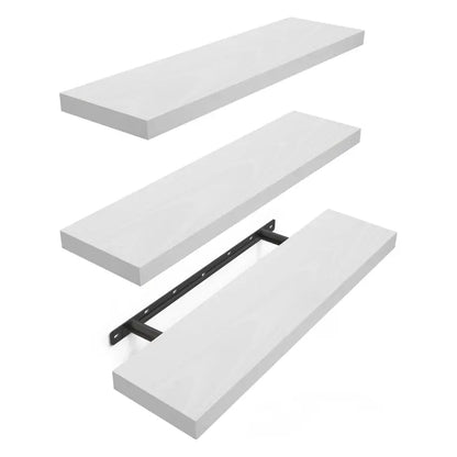 Set of 3 Floating Wooden Wall Shelves for Living Room or Kitchen