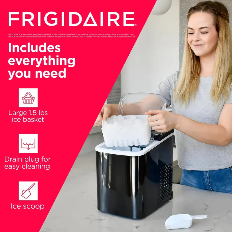Frigidaire Stainless Steel Portable Ice Maker, 26 Lbs Daily, Countertop Design, Fast Ice Production