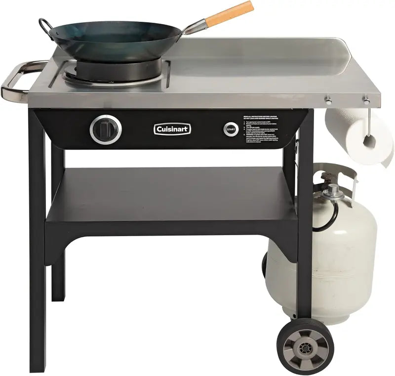 Cuisinart Outdoor Wok Station  50,000 BTU High-Heat Burner + 14-Inch Carbon Steel Wok for Authentic Stir-Frying