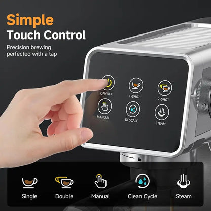 20-Bar LED Touchscreen Espresso Machine with Auto-Cleaning & Integrated Milk Frother for Cappuccinos and Lattes