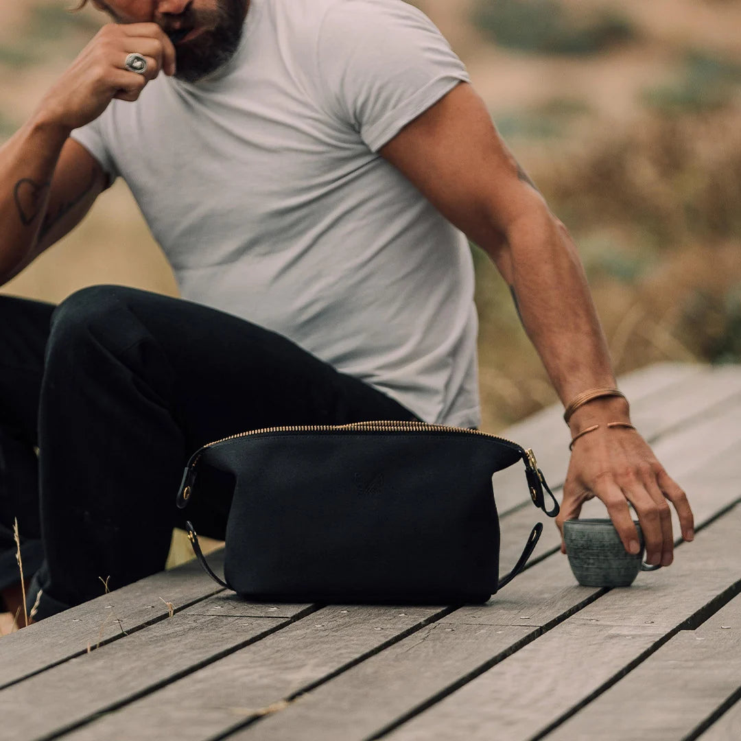 Canvas Wash Bag / Dopp Kit - Black