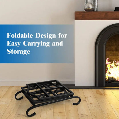 Collapsible Wrought Iron Firewood Rack for Indoor or Outdoor Storage