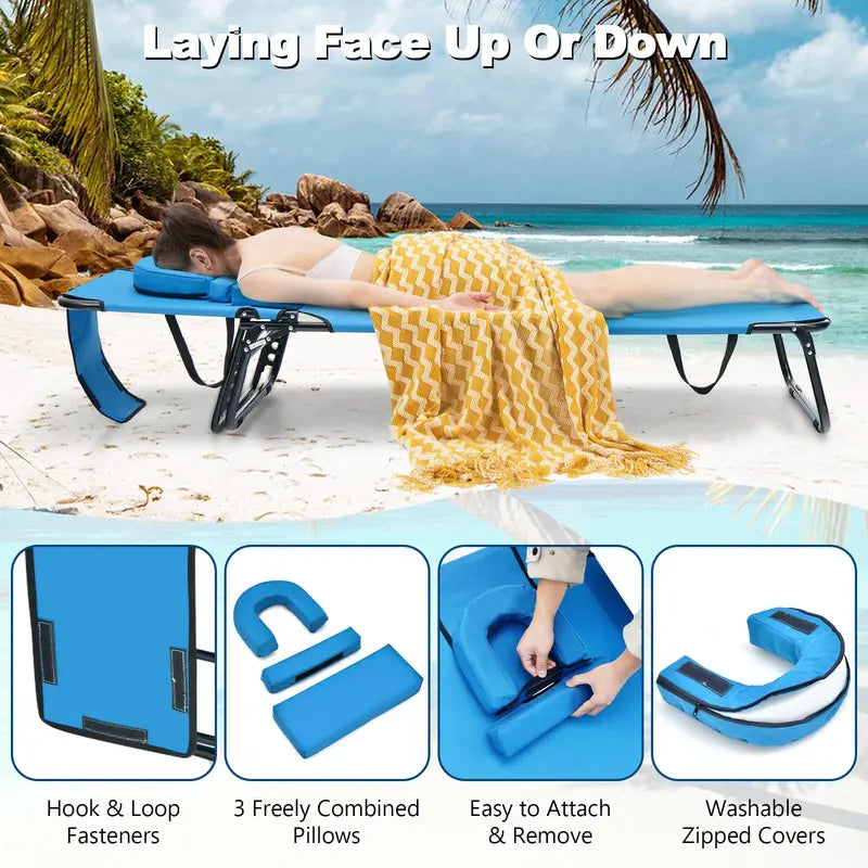 Adjustable Beach Chaise Lounge with UV-Resistant Fabric