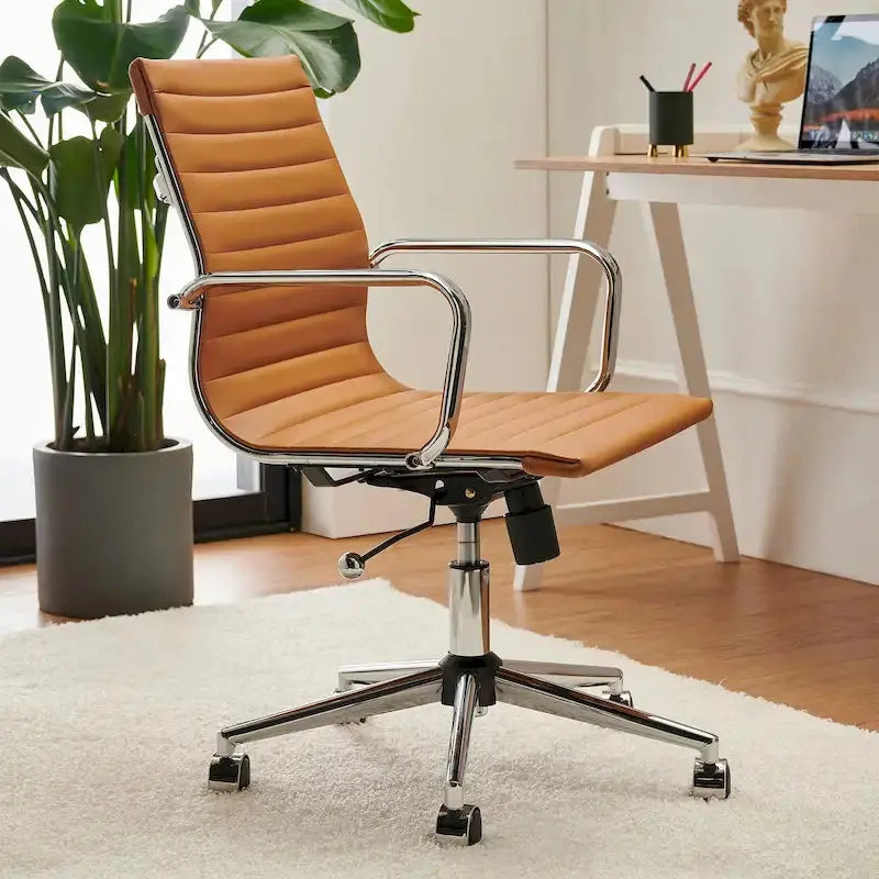 LUXMOD Ribbed Ergonomic Office Chair  Breathable Mesh Back & Adjustable Seat